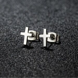 NEW Dainty Cross stud Earrings Silver color- Boutique